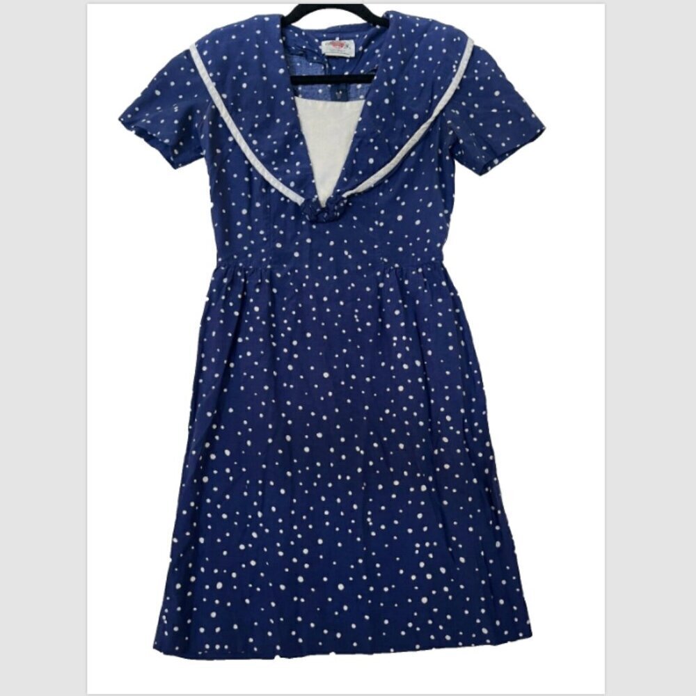 Lanz Originals Navy White Polka Dot Short A-Line Dress Size S Sailor Retro